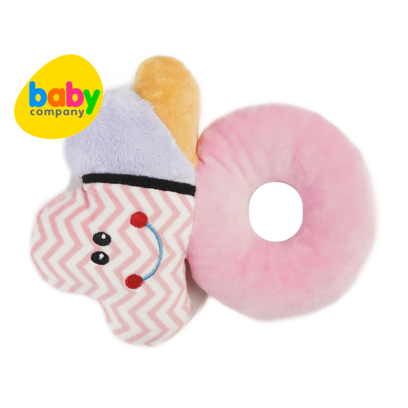 Playsmart Round Handle Plush Rattle Toy - Pink Cloud