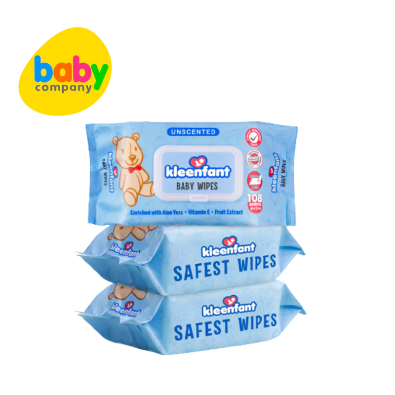 Kleenfant Unscented Baby Wipes - 108 sheets x 3 packs