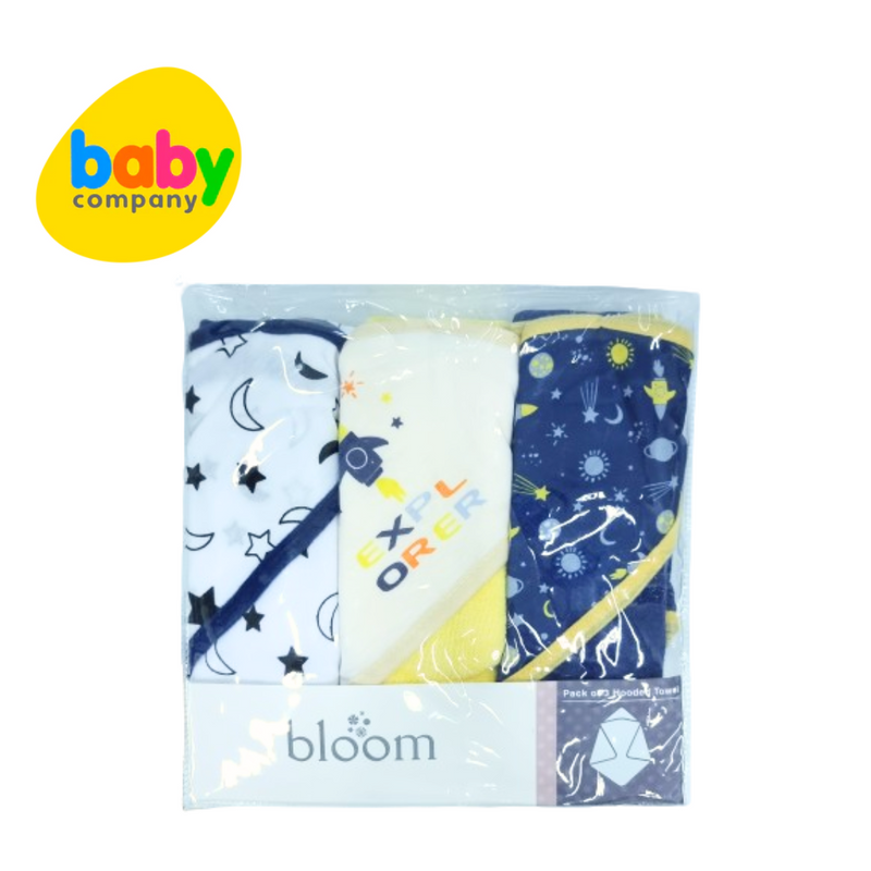 Bloom 3-Pack Hooded Towel - Boys Design - Moon and Stars