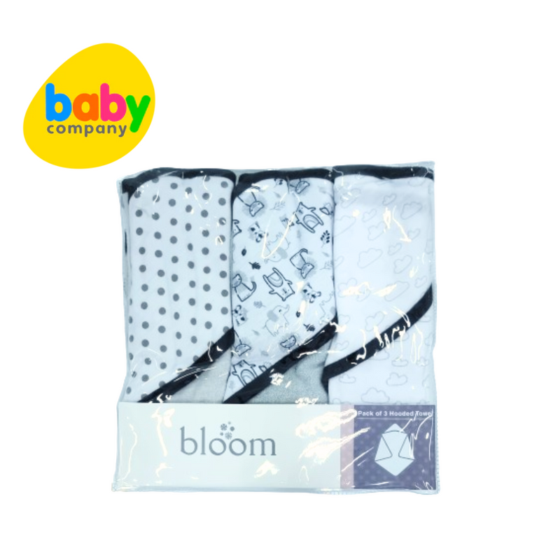 Bloom 3-Pack Hooded Towel - Neutral Design - Cloudy and Gray