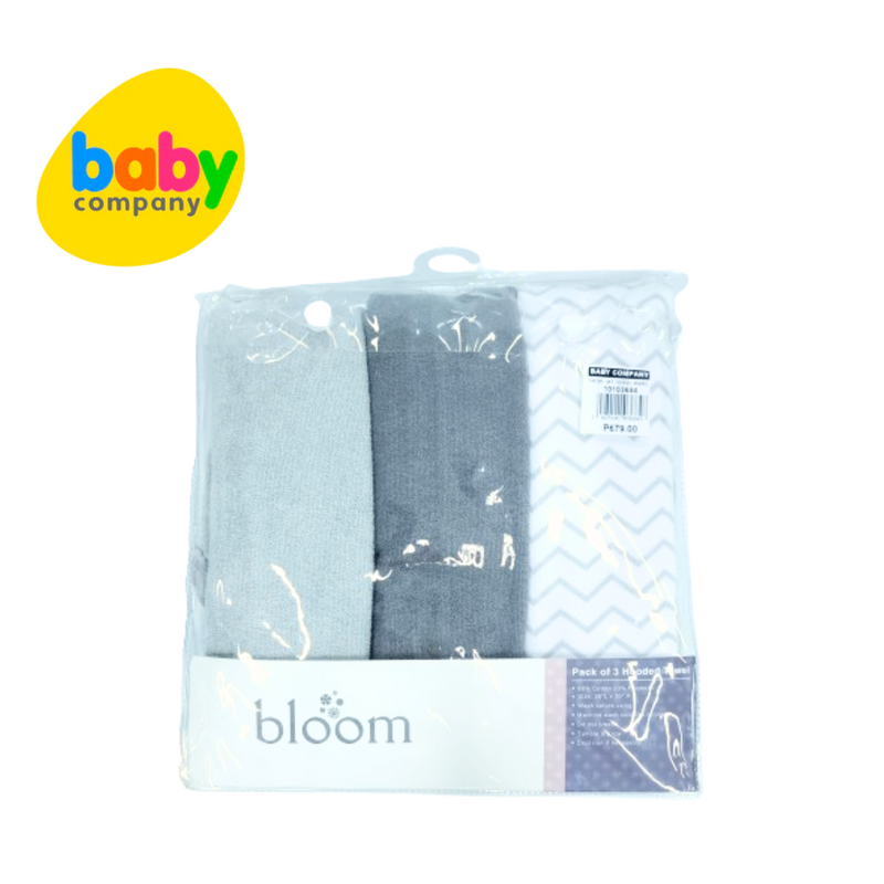 Bloom 3-Pack Hooded Towel - Neutral Design - Gray Zigzag Elephant