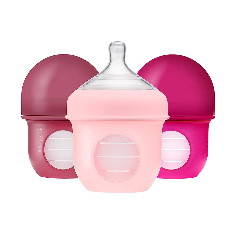 Boon Nursh Silicone Pouch Bottle 4oz / 118ml 3-Pack Pink Set