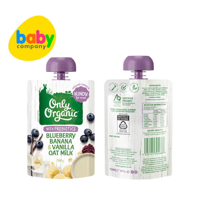 Only Organic Baby Food Banana Blueberry & Vanilla Oat Milk (12 mos+) 100g