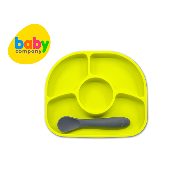 BBLUV Yümi 4-Section Silicone Plate And Spoon Set - Lime