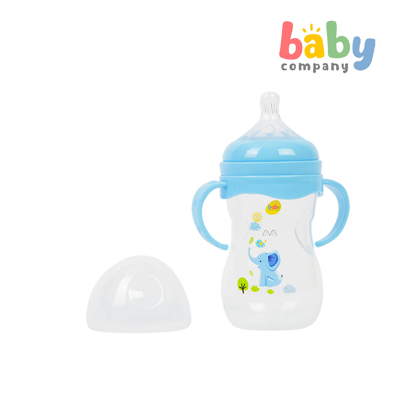 Mom Baby Wide-Neck Feeding Bottle with Handle, 8oz Blue