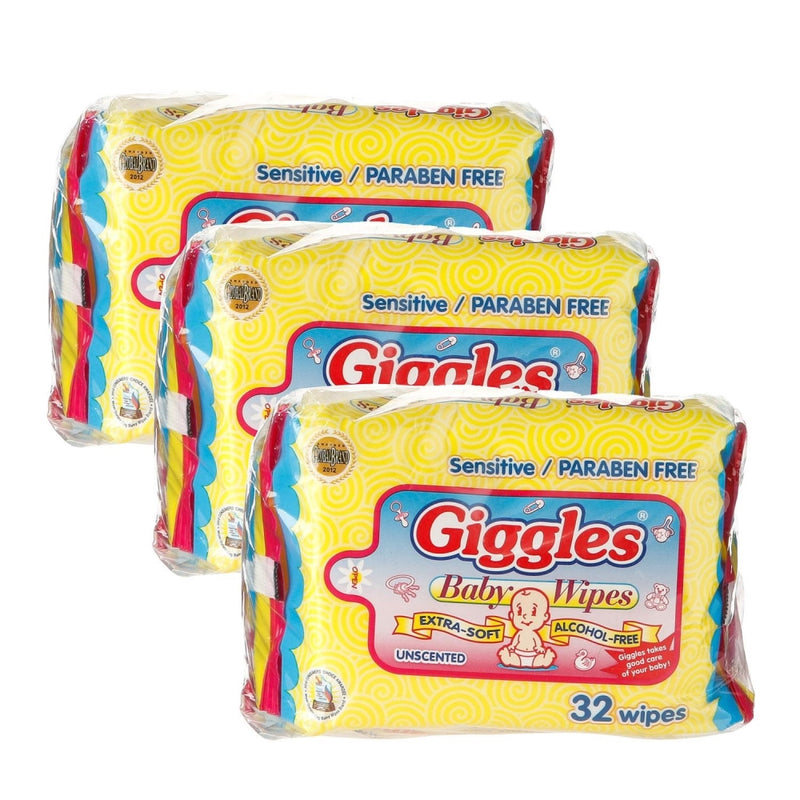 Giggles 3-pack Baby Wipes Unscented 30+2 Sheets