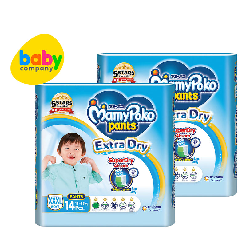 MamyPoko Extra Soft/Dry Diaper Pants (Boy) - XXXL, 14 Pads x 2 Packs