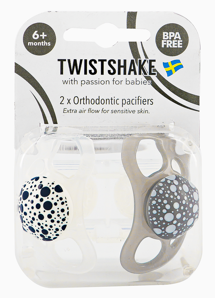Twistshake Pacifier 6+m 2pc/pk Pastel Grey White