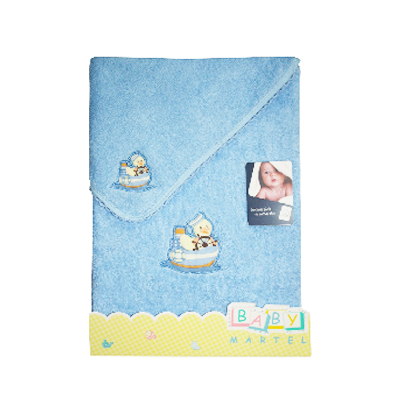 Baby Martel Bath Towel Duck In Ship - Baby Blue