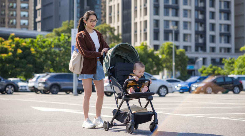 Mother pushing stroller