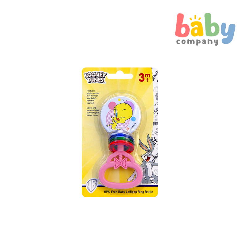 Looney Tunes Bpa-Free Baby Lollipop Ring Rattle - Pink