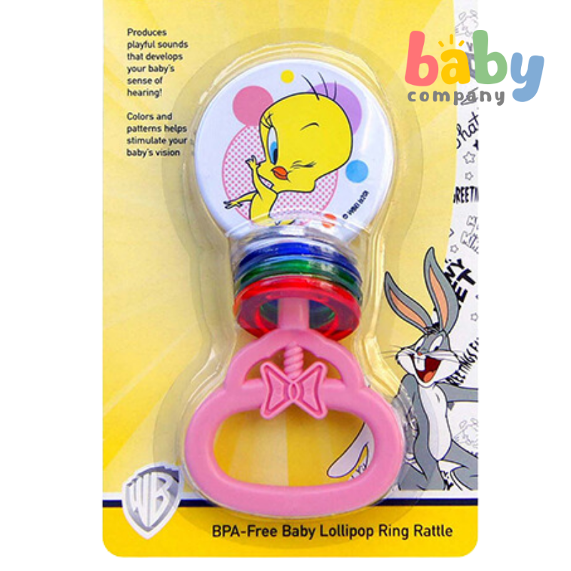 Looney Tunes Bpa-Free Baby Lollipop Ring Rattle - Pink