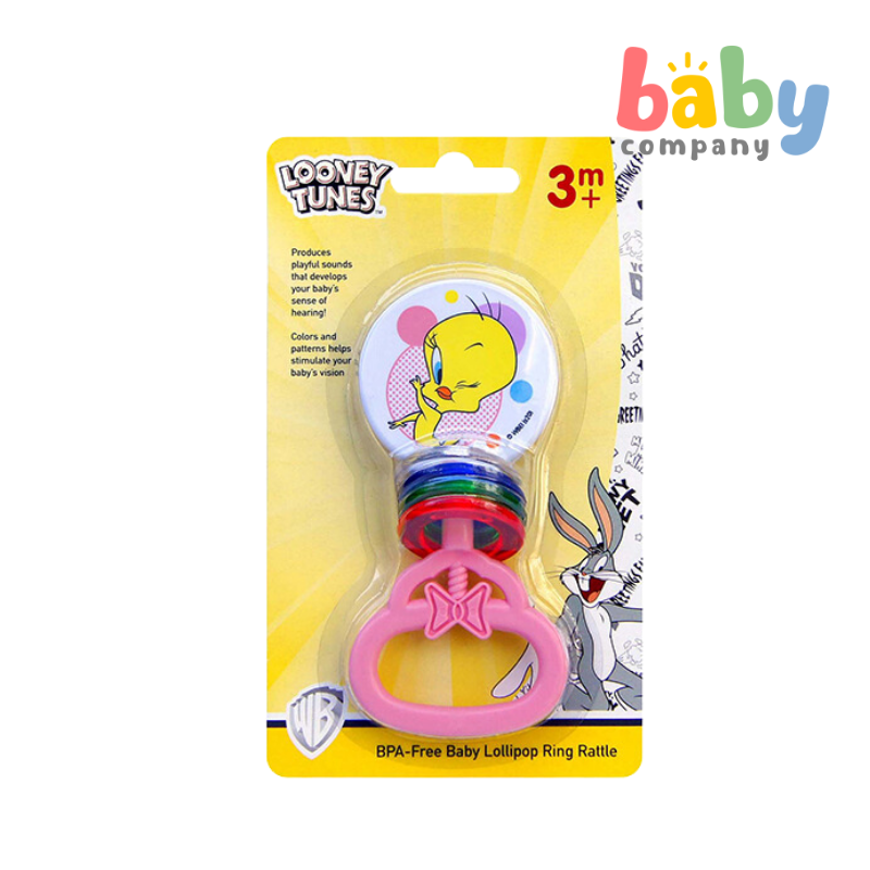 Looney Tunes Bpa-Free Baby Lollipop Ring Rattle - Pink