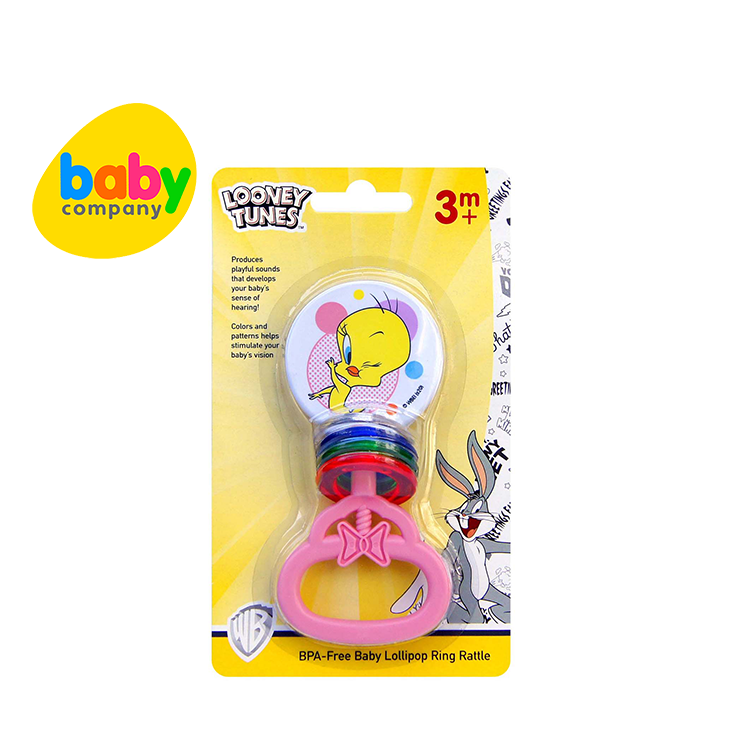 Looney Tunes Bpa-Free Baby Lollipop Ring Rattle - Pink