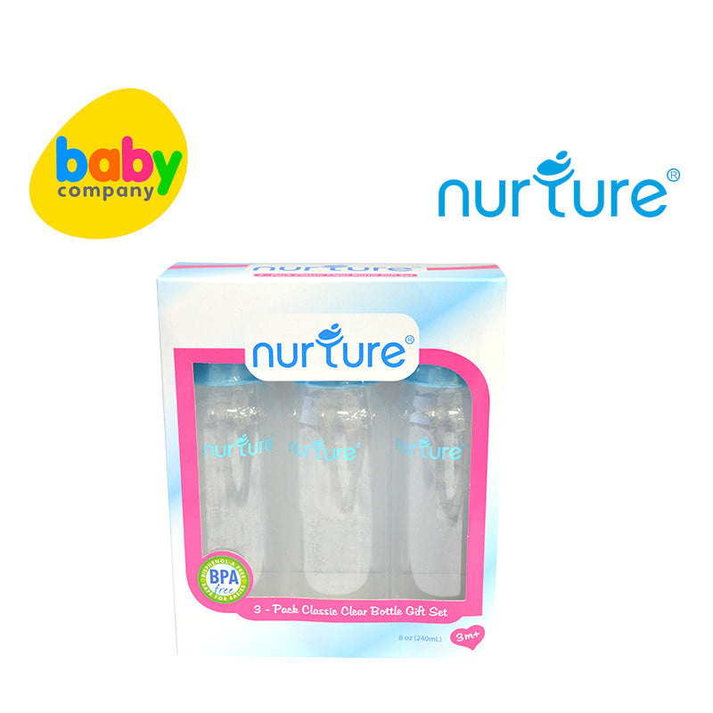 Nurture Classic Clear Feeding Bottles 8 oz - Pack of 3