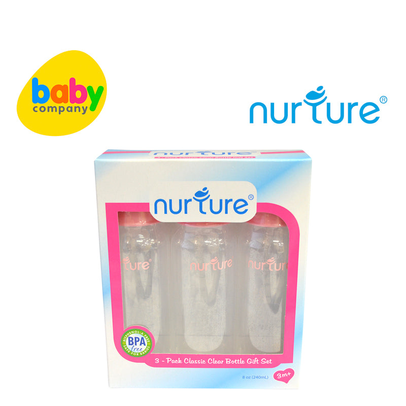 Nurture Classic Clear Feeding Bottles 8 oz - Pack of 3