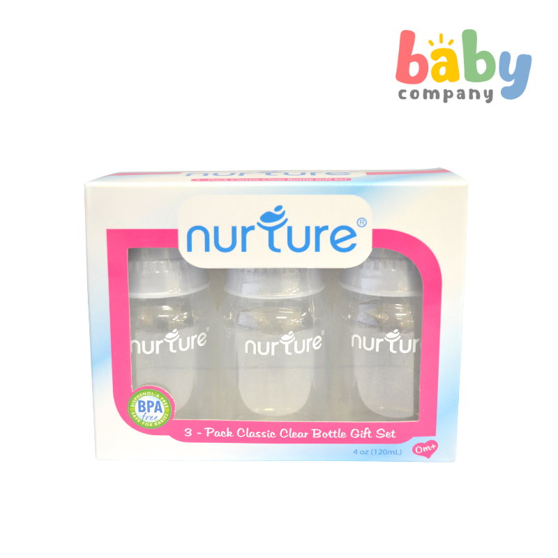 Nurture Classic Clear Feeding Bottles  - Pack of 3, 4oz