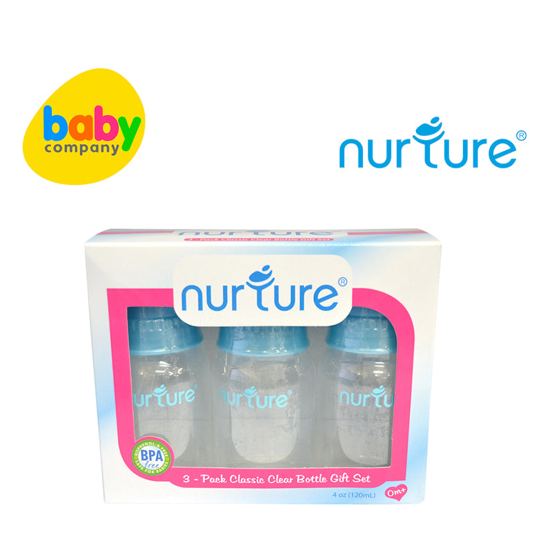 Nurture Classic Clear Feeding Bottles  - Pack of 3, 4oz