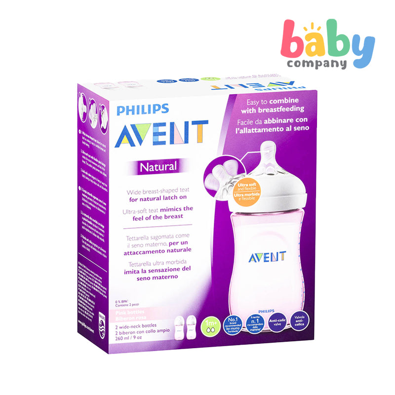 Philips Avent Natural Bottle 9oz Twin - Pink