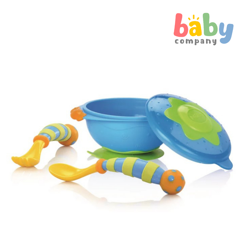 Nuby Wacky Ware Suction Bowl Feeding Set 12m+ - Blue and Green