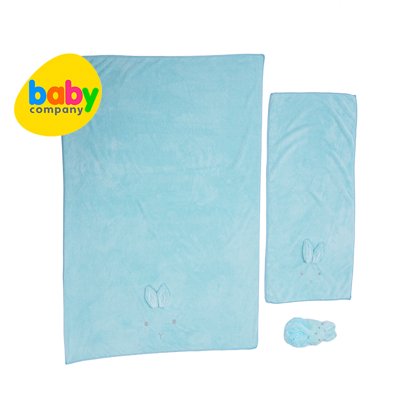 Bloom 3-Piece Bath Towel and Loofah Set For Kids - Green Bunny