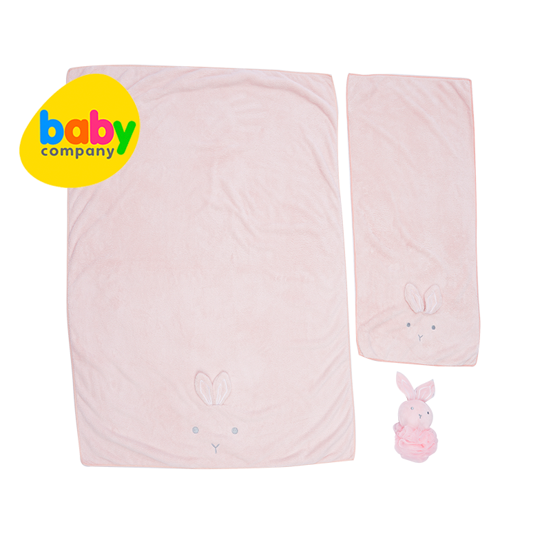 Bloom 3-Piece Bath Towel and Loofah Set For Kids - Pink Bunny