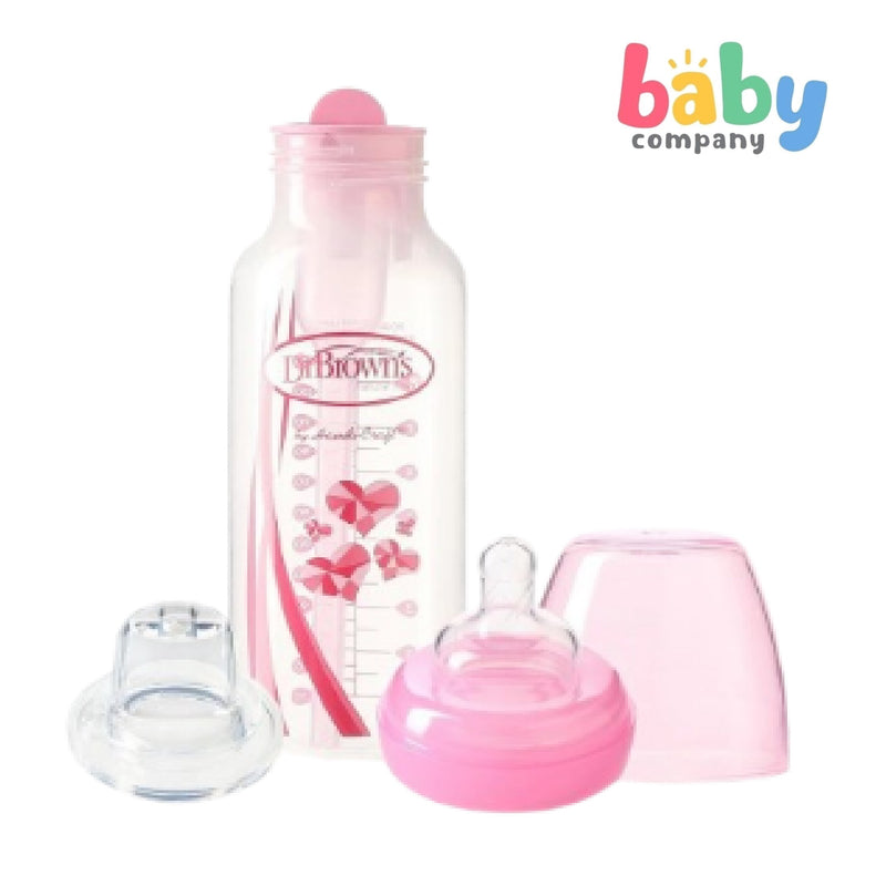Dr. Brown's 2-in-1 Narrow-Neck Transition Bottle Kit 250ml Pink
