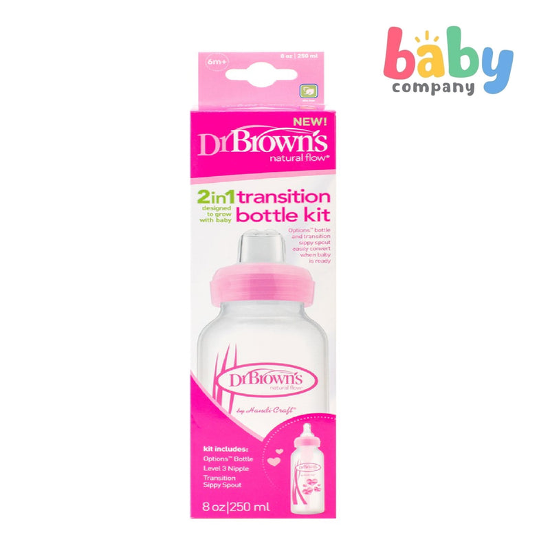 Dr. Brown's 2-in-1 Narrow-Neck Transition Bottle Kit 250ml Pink