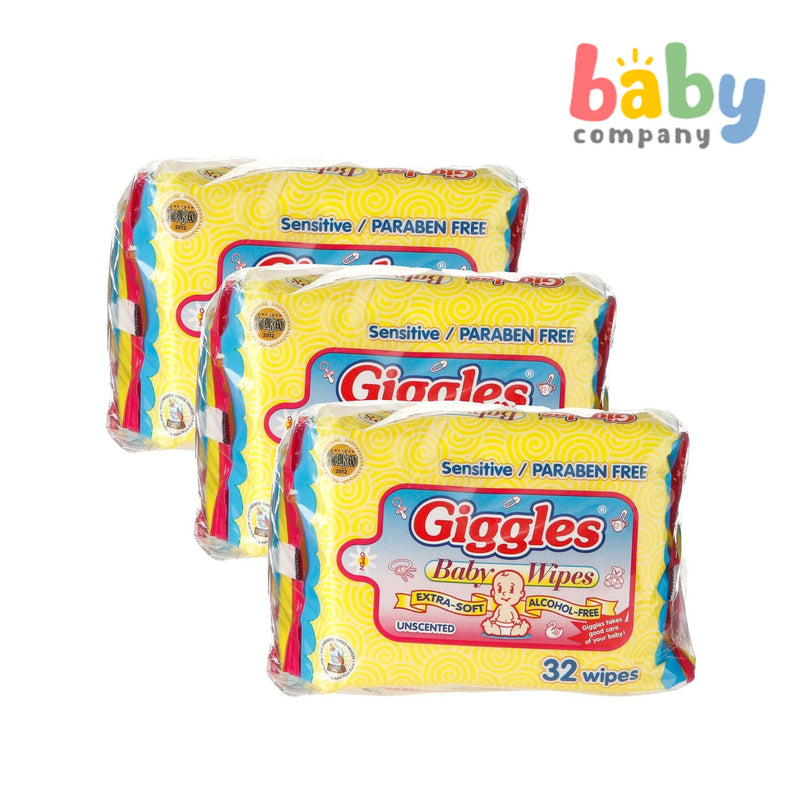 Giggles 3-pack Baby Wipes Unscented 30+2 Sheets