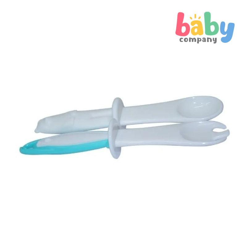 Mombella Bear Spoon & Penguin Fork Trainer Set - Blue