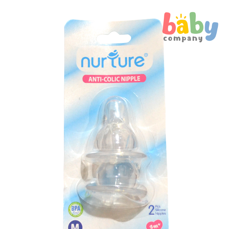 Nurture Narrow Neck Anti-Colic Nipple, Medium - Pack of 2