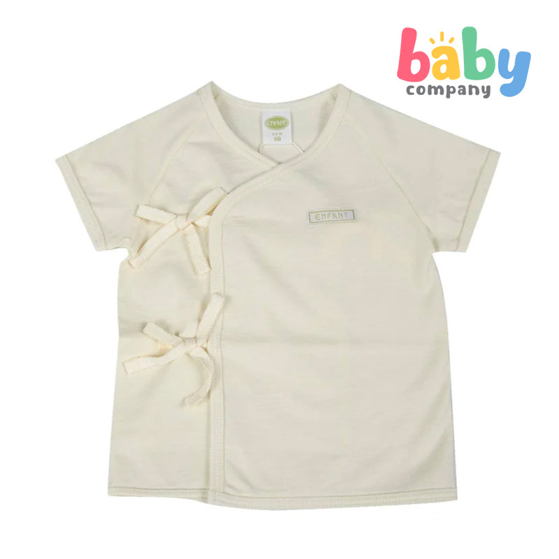 Enfant Organic Shortsleeves Tie-Side Shirt, Beige