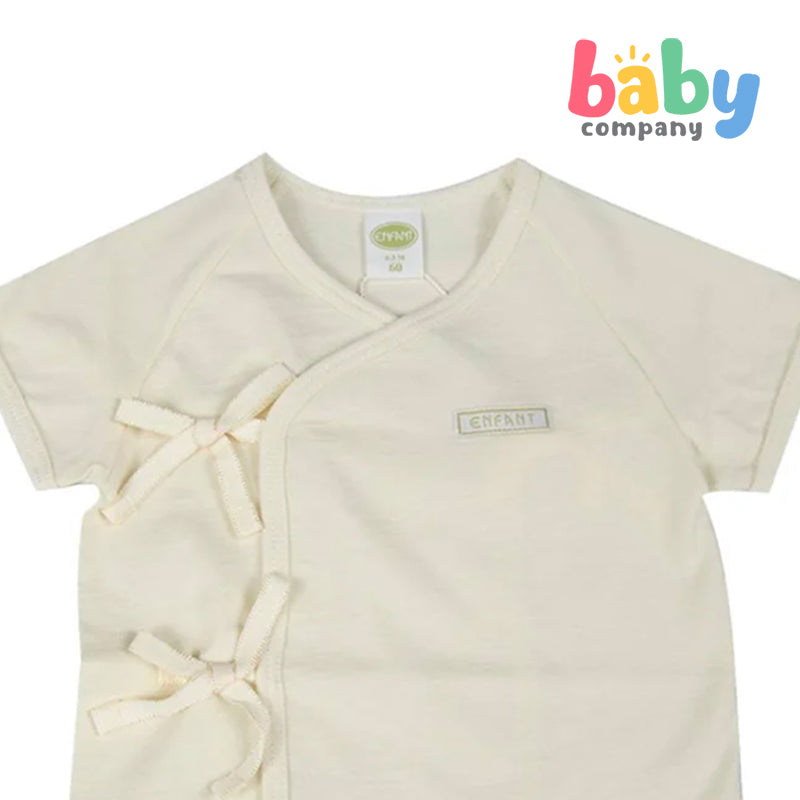 Enfant Organic Shortsleeves Tie-Side Shirt, Beige