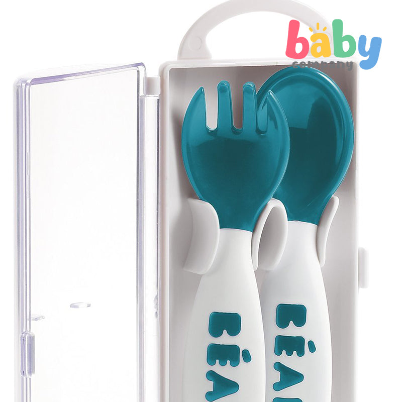 Beaba 2-Pack Ergonomic Cutlery Set (8M+) - Blue