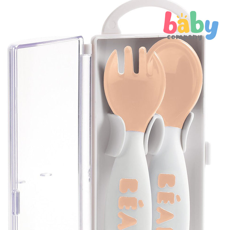 Beaba 2-Pack Ergonomic Cutlery Set (8M+) - Pink