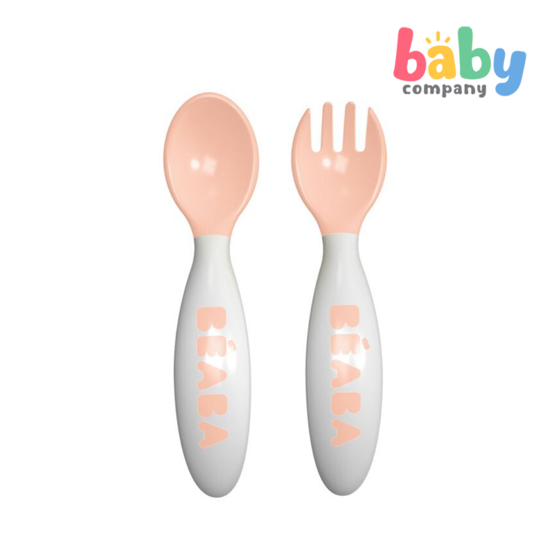 Beaba 2-Pack Ergonomic Cutlery Set (8M+) - Pink