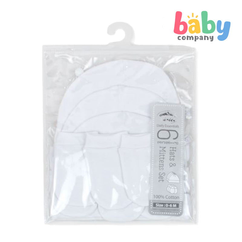 Mother's Choice 6 Pack White Series Hat & Mittens Set