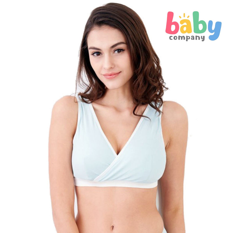 Mamaway Antibacterial Crossover Sleeping & Nursing Bra with Pads, Blue