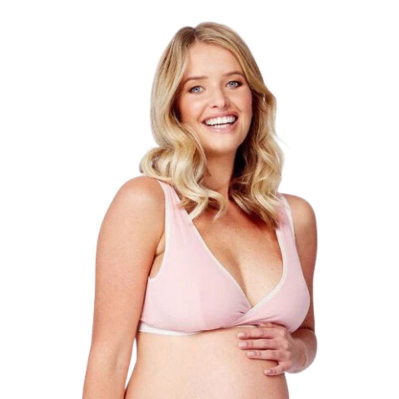 Mamaway Antibacterial Crossover Sleeping & Nursing Bra with Pads, Pink