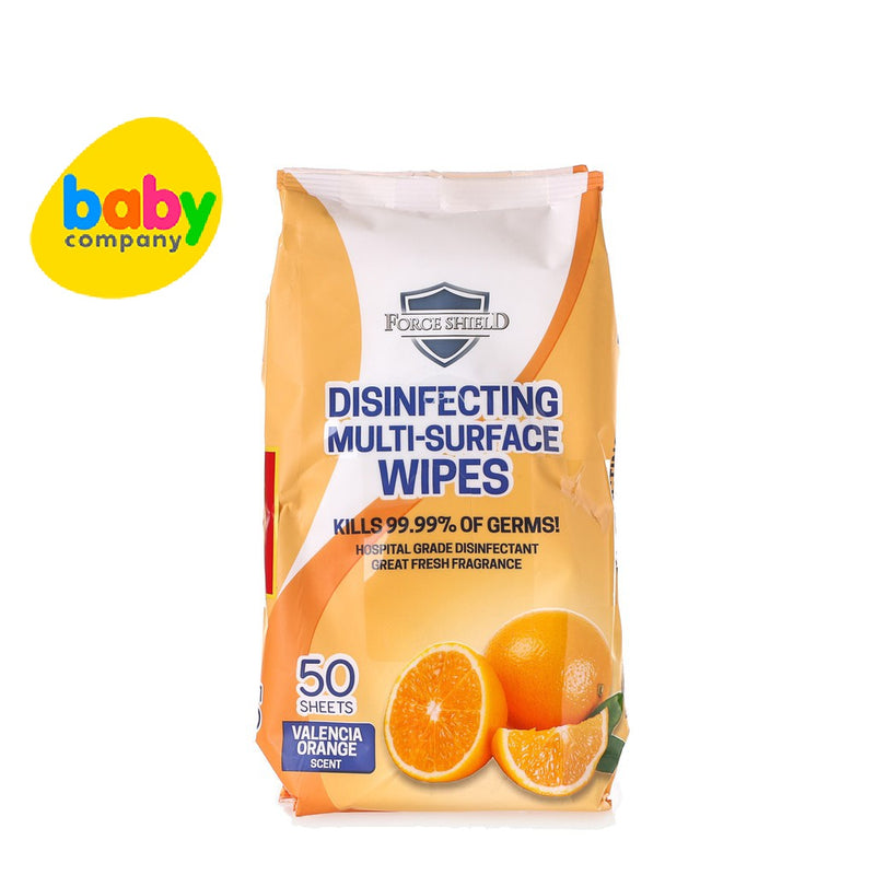 Force Shield 2+1 Disinfecting Multi-Surface Wipes - 50 sheets, Valencia Orange