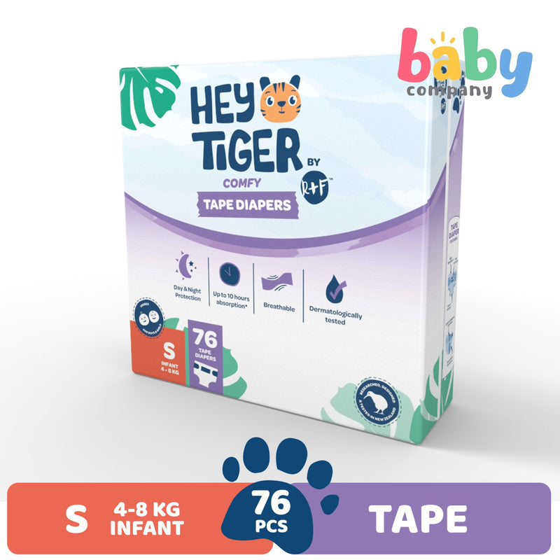 Hey Tiger Comfy Tape Diapers, Jumbo Pack - Small, 76 pads