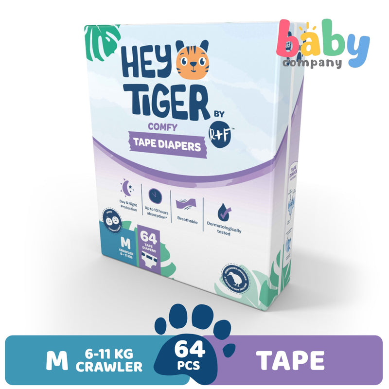 Hey Tiger Comfy Tape Diapers, Jumbo Pack - Medium, 64 pads