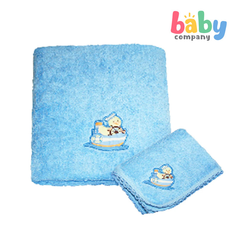 Baby Martel Bath Towel Duck In Ship - Baby Blue