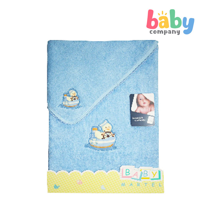 Baby Martel Bath Towel Duck In Ship - Baby Blue