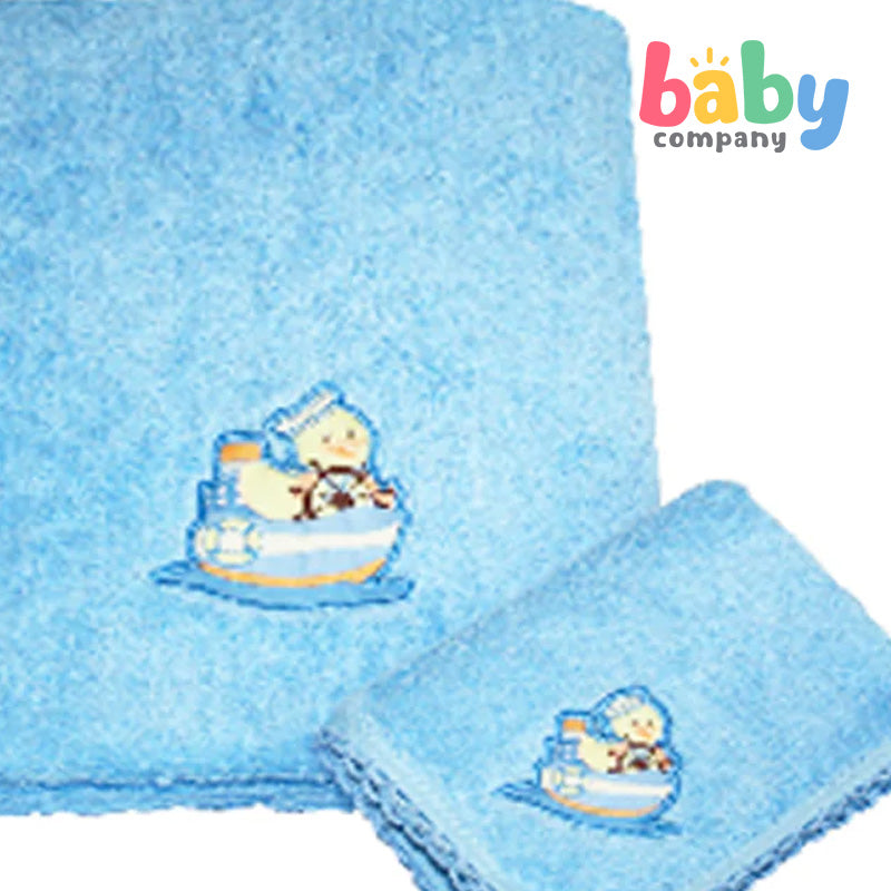 Baby Martel Bath Towel Duck In Ship - Baby Blue