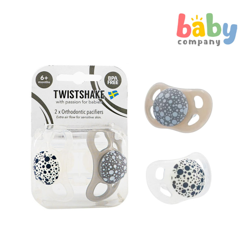 Twistshake Pacifier 6+m 2pc/pk Pastel Grey White