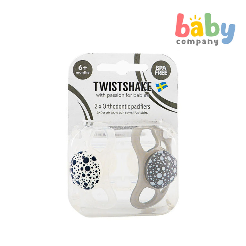 Twistshake Pacifier 6+m 2pc/pk Pastel Grey White