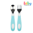 Dr. Brown's Soft Grip Spoon N Fork Set- Blue/ Grey