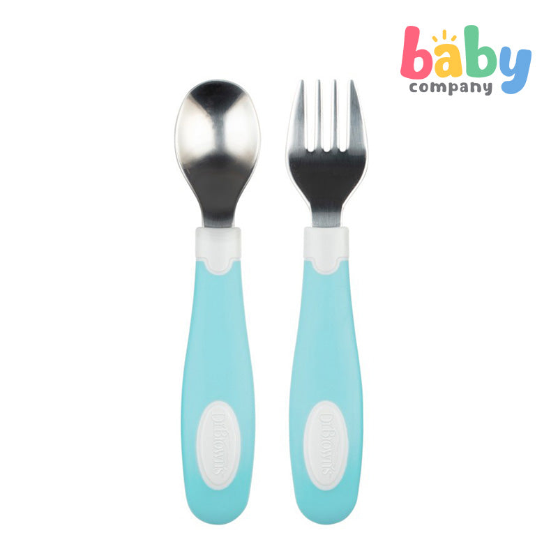 Dr. Brown's Soft Grip Spoon N Fork Set- Blue/ Grey