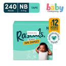 Rascals Diapers Tape Jumbo Box - Newborn,  240 pads